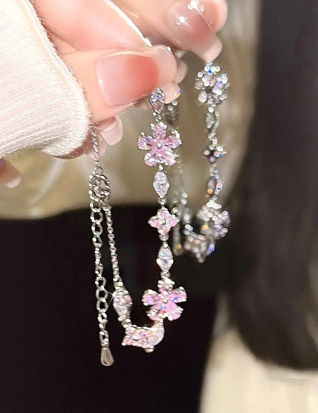 Sweet Fairy Pink Crystal Zircon Sakura Flowers Bracelet for Women Exquisite Cherry Blossom Bracelets Girls Jewelry Gifts