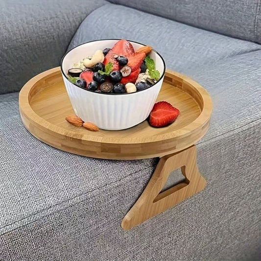 2025 Wooden Sofa Armrest Tray Circular Clip on Breakfast Tray Home Use Foldable Sofa Side Table Snack Integrated Storage Tray