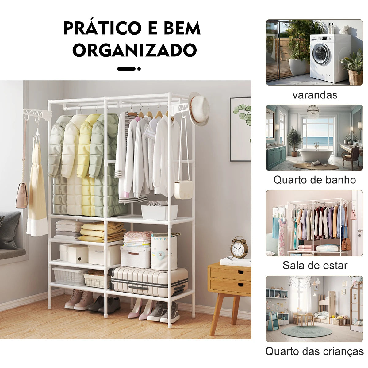 Wardrobe Portable Arara Multifunctional Dismontavel Color: White