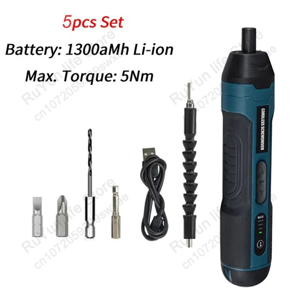 Mini Electric Screwdriver Set USB Rechargeable 1300mah Adjustment Power Dril Multi-function Torque Repair Tools Kit