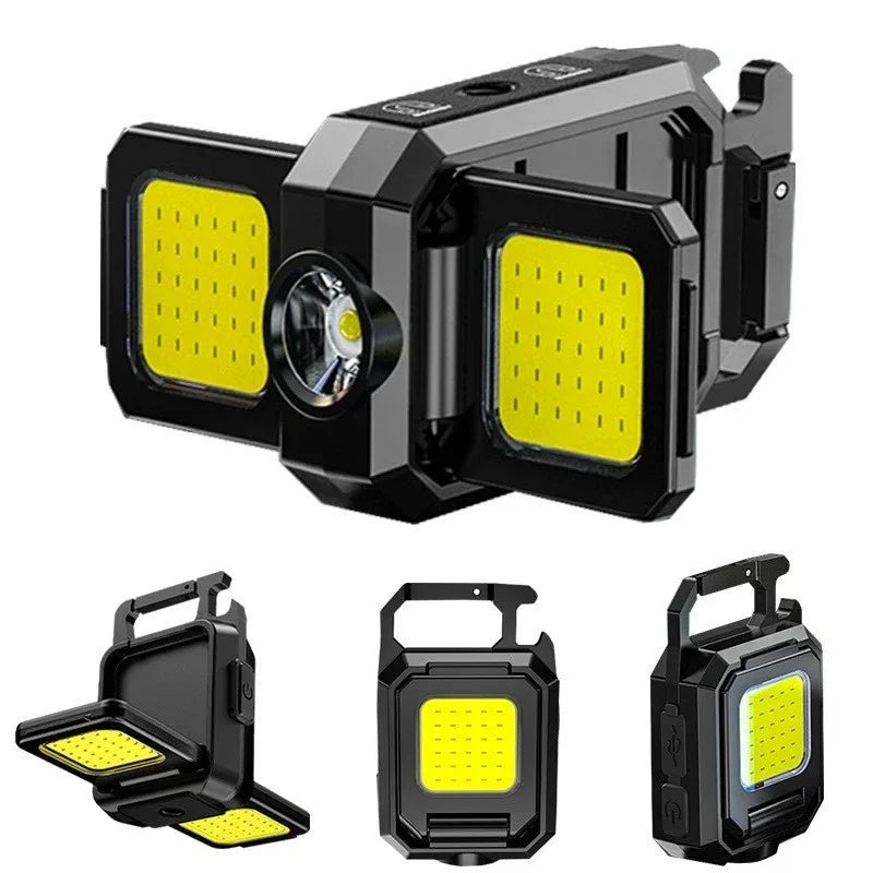 2025 LED Flashlight 1000LM USB Rechargeable COB Work Lights IPX4 Waterproof Keychain Light Lantern for Outdoor Camping Hiking