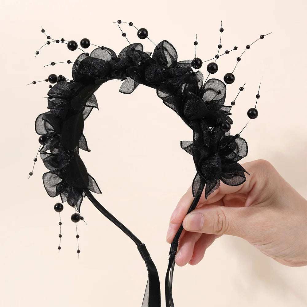 Fairy Flower Headband Sweet Lovely Girl Lace Floral Pearls Hair Hoop For Princess Wedding Birthday Headwear Accessories Gifts