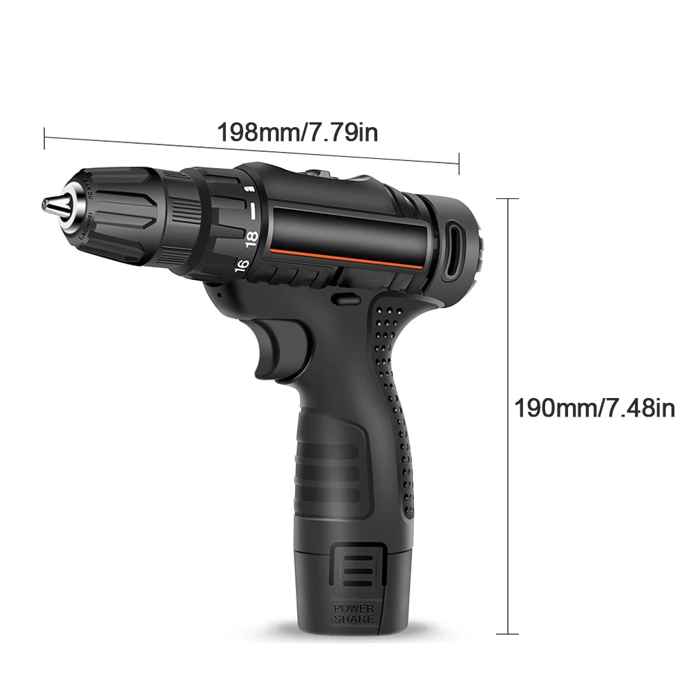 12V Electric Screwdriver Multi-functional Rechargeable Electric Screwdriver Electric Hand Drill Household Tools Black PC+Alloy