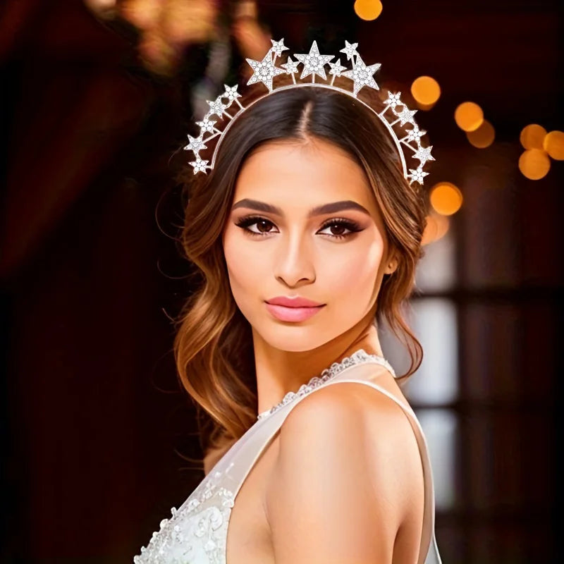 Fairy Crown Cute Crystal Bridal Hair Tiara Wedding Hair Accessories Rhinestone Hairband Star Hair Hoop Headpieces Head Jewelry