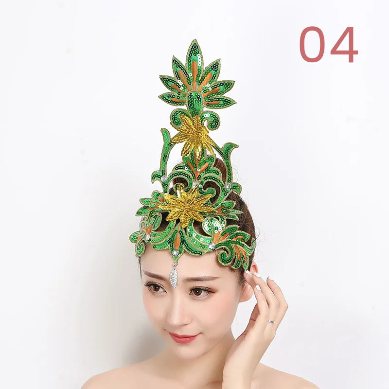 Women Yangko Folk Dance Tiara Dance Classical Dance Head Flower Headdress Opening Dance Show Stage Performance Hair Accessories