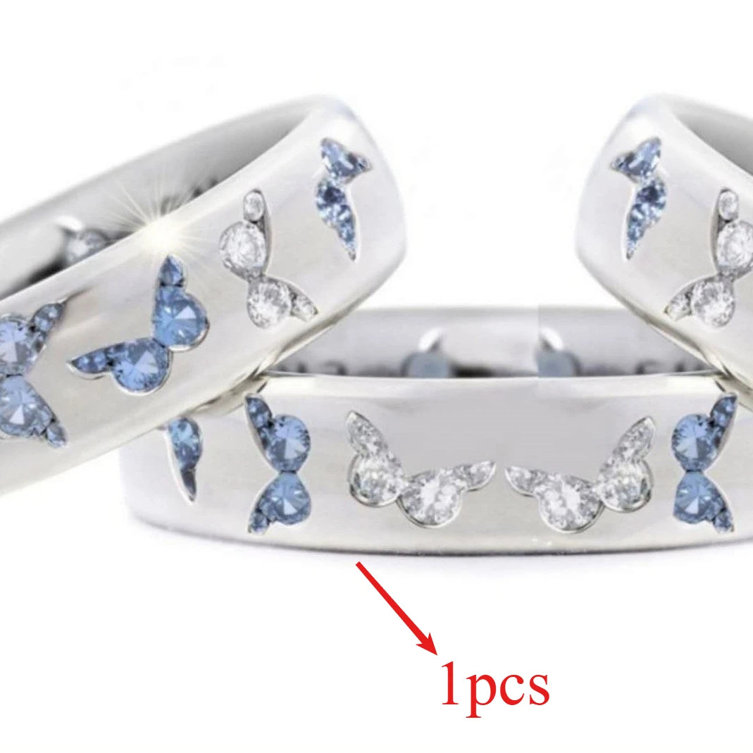 Colorful Butterfly Ring Wedding 925 Sterling Silver Plated Rings for Women Elegant Multicolor Zircon Ring Jewelry Girl Gift