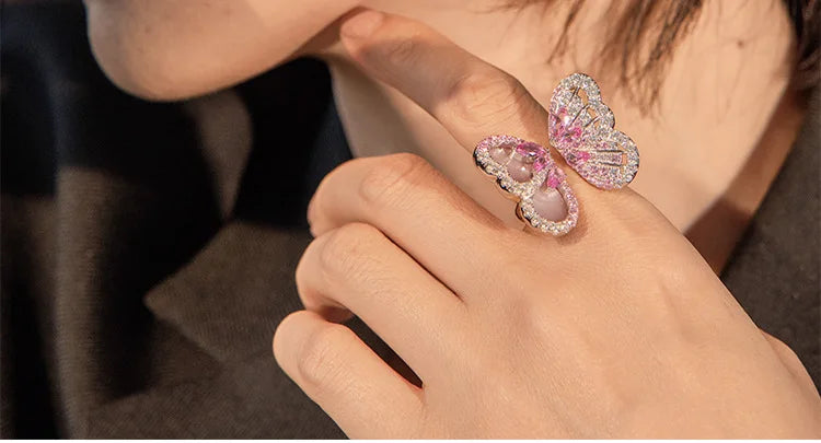 BELL Pink Sapphire Shell Corundum Butterfly Ring S925 Silver 18K Gold