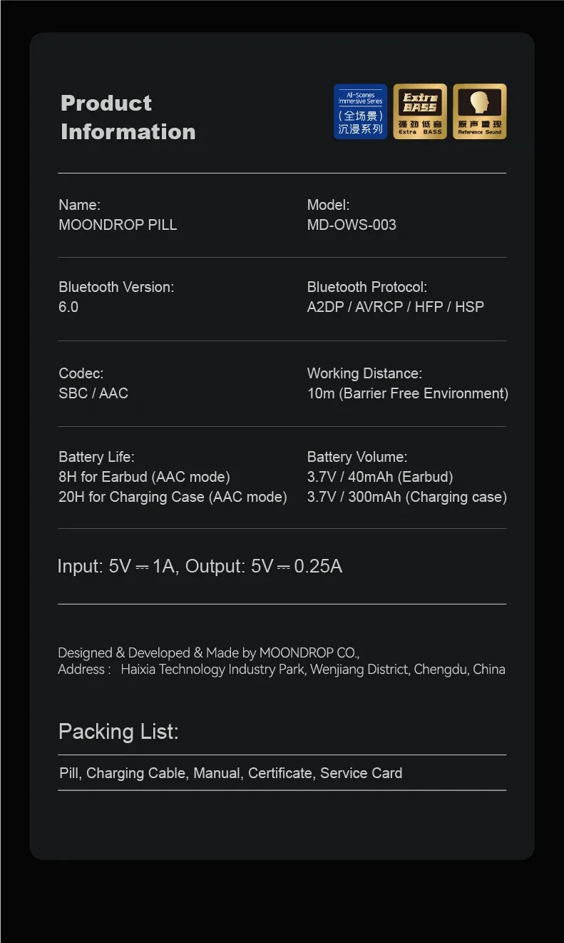 MOONDROP PILL Open Ear Headphones Bluetooth 6.0 OWS Hanging Earphones IPX4 Open Ear Clip Wireless Earbuds Built-in AI ENC MD-0WS