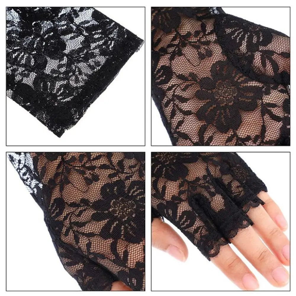 Women Sexy Dressy Lace Gloves Sunscreen Short Gloves Fingerless Lace Driving Gloves Spring Summer Mittens Wedding Accessories