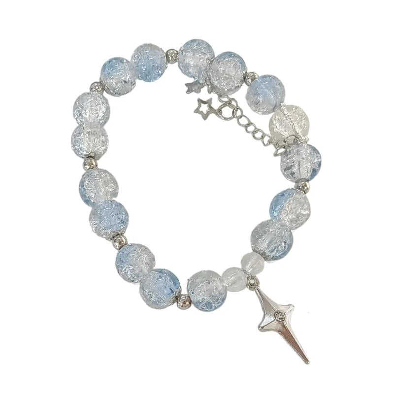31BB Fashionable Beaded Elastic Rope Bracelet Crystals Bracelet Charm Bracelet Wrist Jewelry Present for Friend and Family