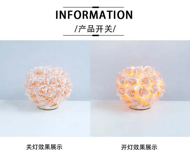 Nordic Rose Flower Bouquet Table Lamps Romantic Bedside Night Lights Wedding Decoration