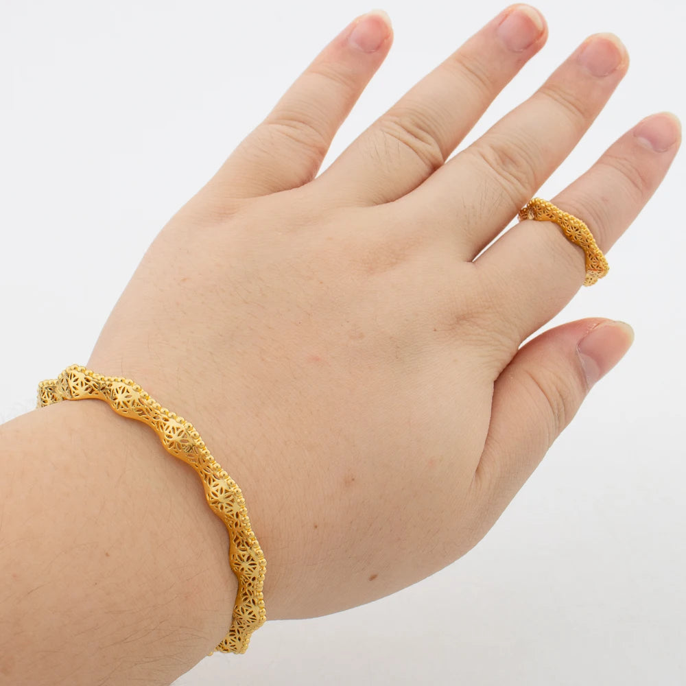 Women's Bracelet with Ring Gold Color Charm Bracelets Exquisite Cuff Bangles Hollow Out Design Open Ring Fashion Jewelry Gifts