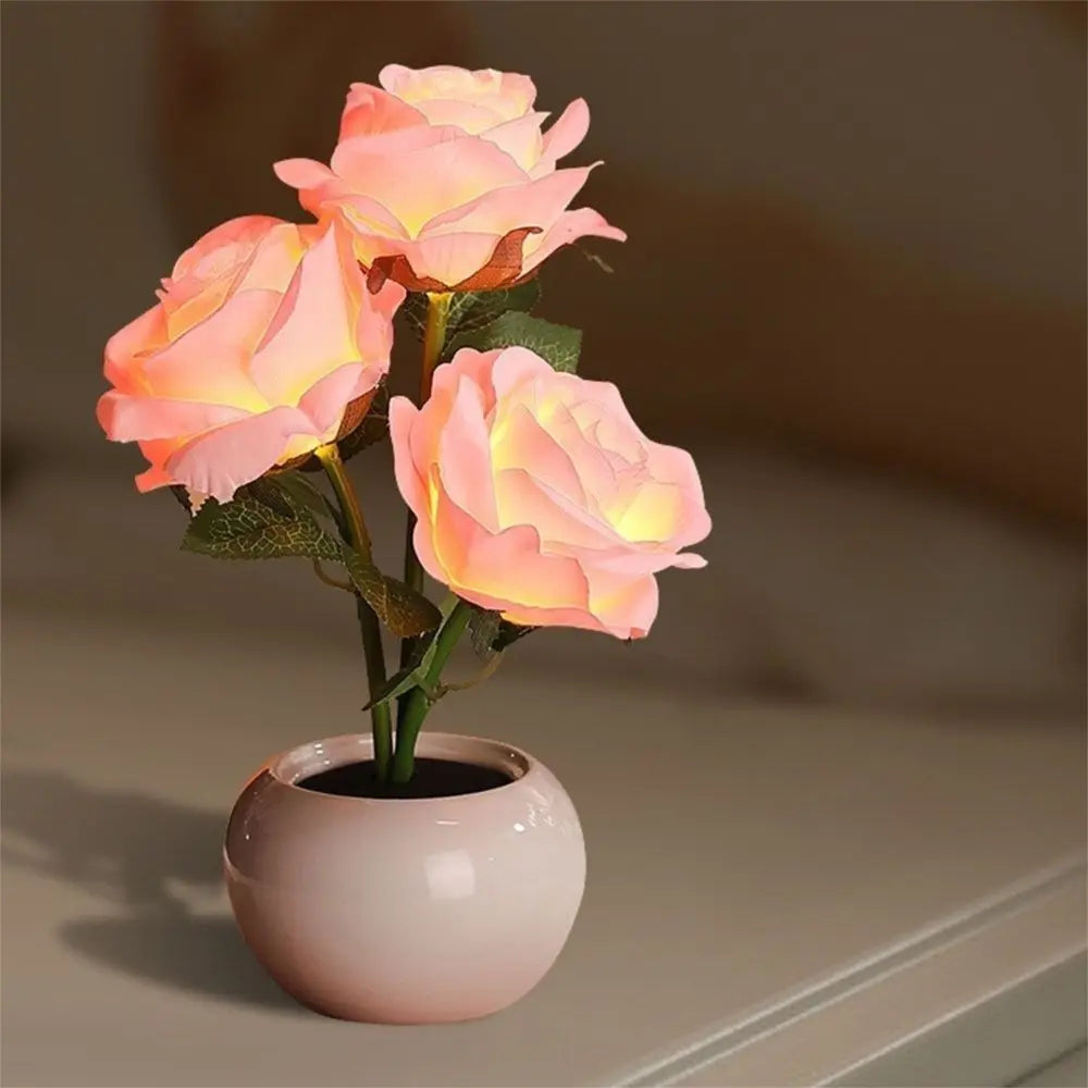Ceramic Base LED Rose Table Lamp 2/3 Flowers Decorative Flower Bonsai Night Light Soft Light Exquisite Romantic Atmosphere Lamp