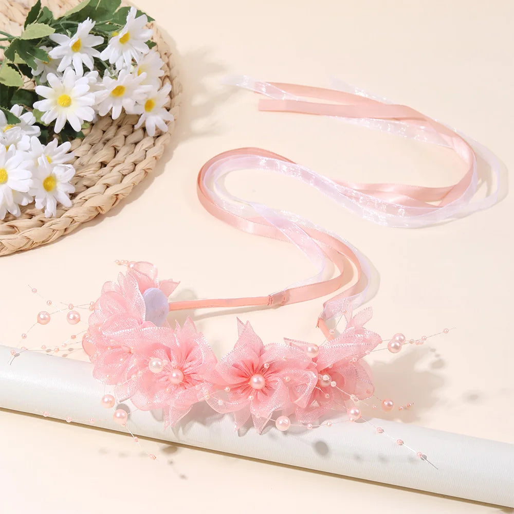 Fairy Flower Headband Sweet Lovely Girl Lace Floral Pearls Hair Hoop For Princess Wedding Birthday Headwear Accessories Gifts