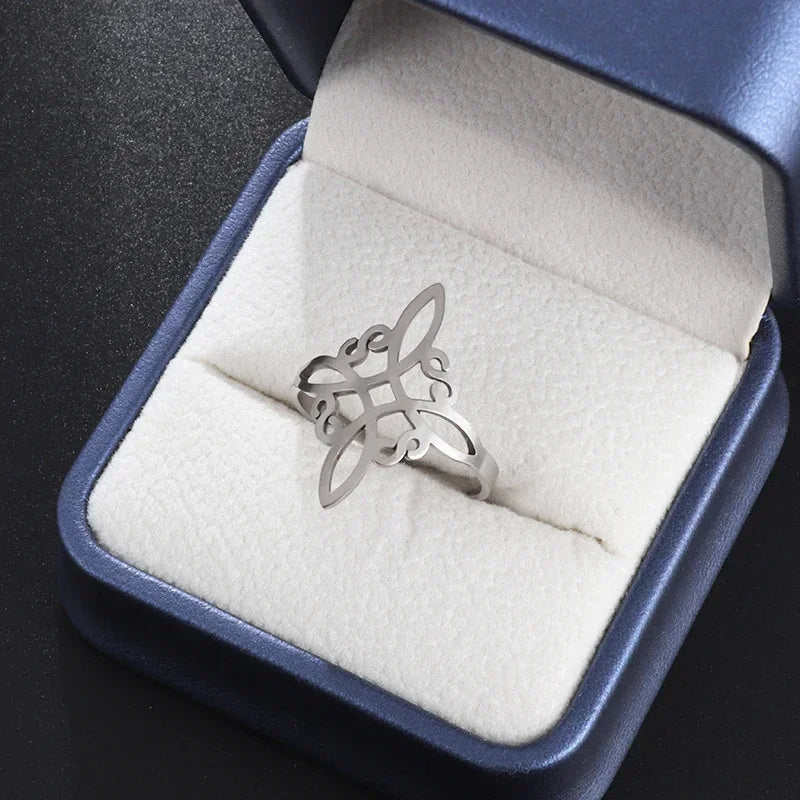 Stainless Steel Angel Wing Ring Open Adjustable Feather Ring for Men Women Couple Fashion Jewelry Anniversary Gift
