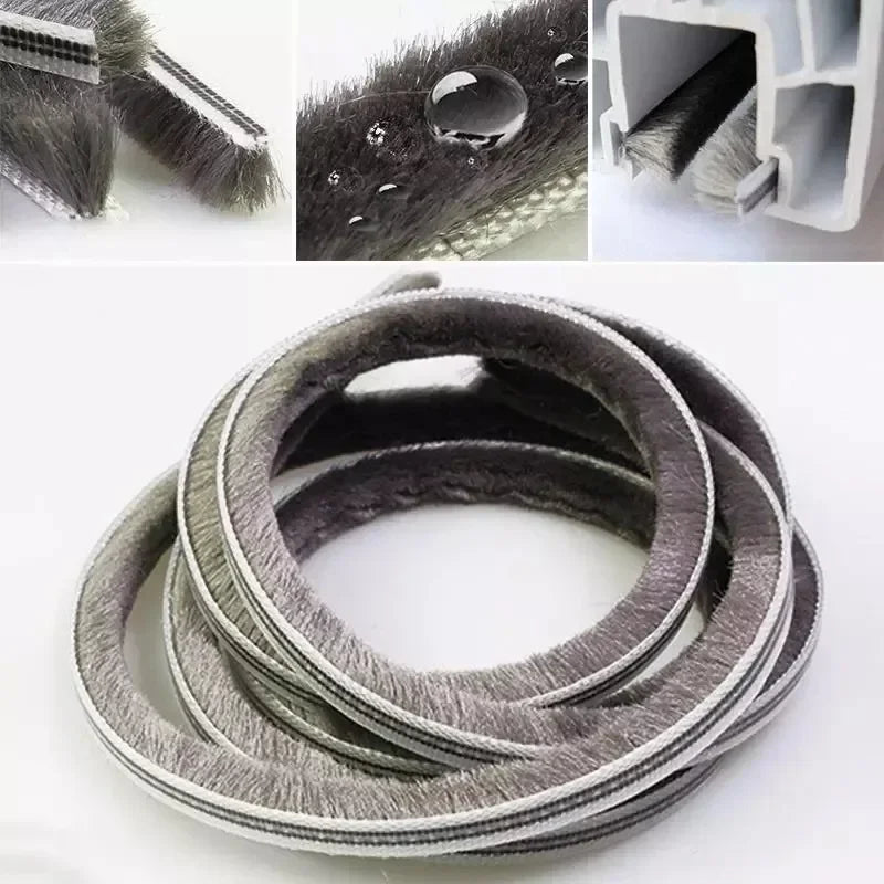 10M Aluminum Sliding Door Window Brush Seal Strip Weatherstrip Draught Excluder Dustproof Card Slot Sealing Tape Door Gasket