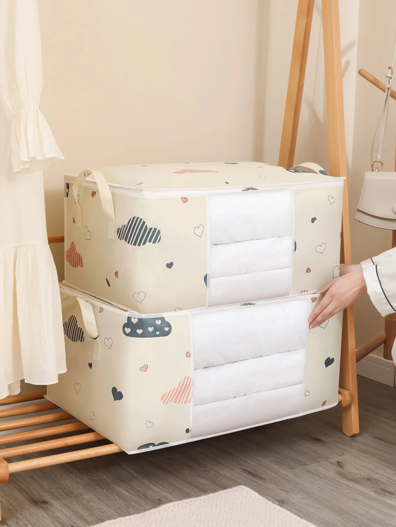Storage Clothes Bins Closet Bags - Organizing Blanket Pillow Sheet Sweater, Foldable Fabric Bedroom Storage with Lids Zipper
