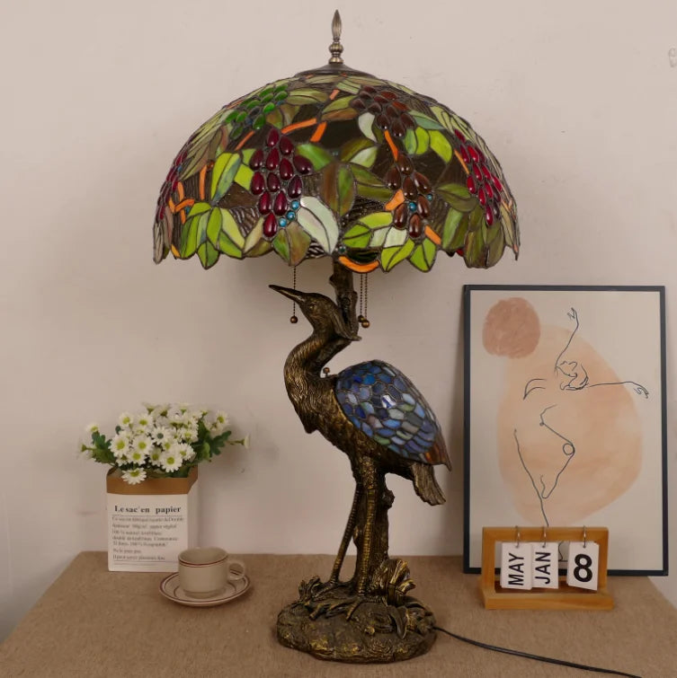 30-Inch  Table Lamp Traditional American Style Living Room Bedroom Study Lamp Luxurious Villa Hotel Stained Glass Lamp
