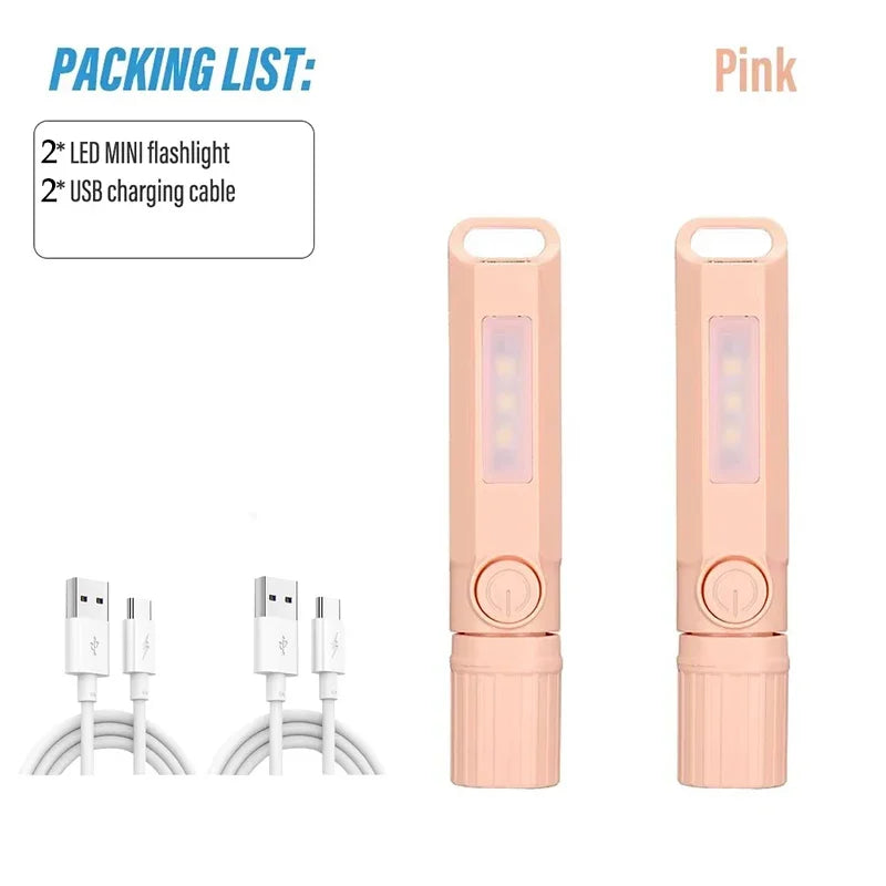 Super Bright LED Mini Flashlight With Side Light Torch USB Portable Telescopic Zoom Work Light Waterproof Outdoor Camping Light