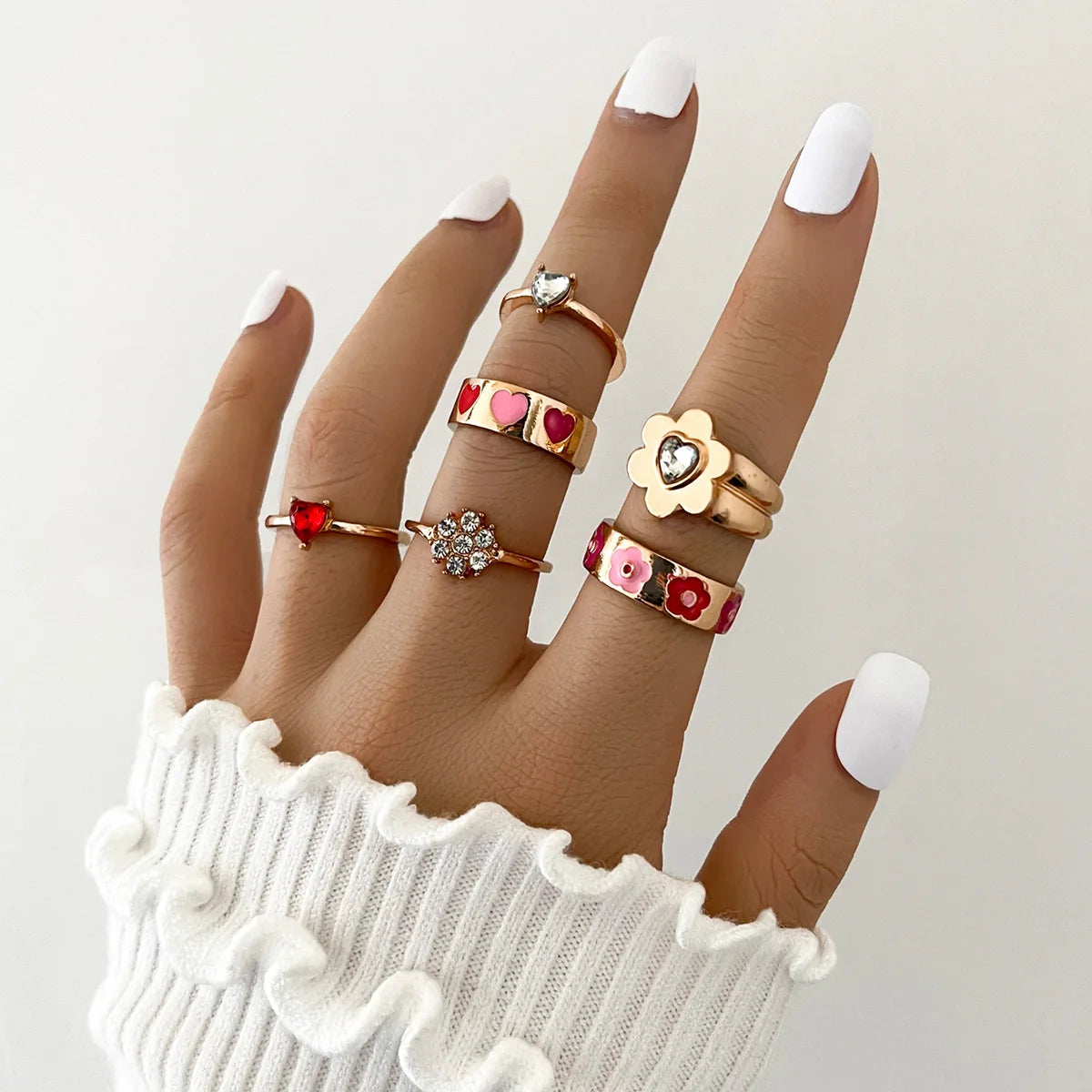 Pink Enamel Butterfly Ring Gold Finished Set For Women Crystal Enamel