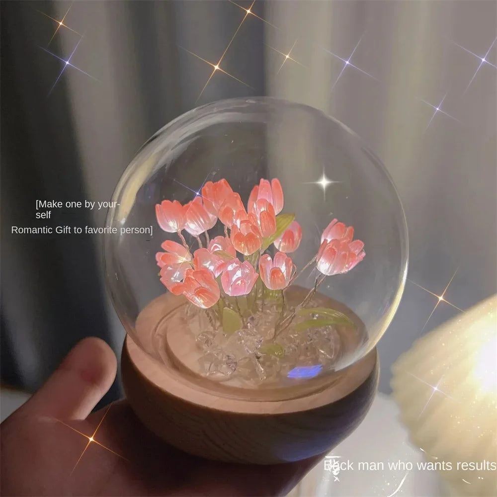 Artificial Tulip Flower Night Light Handmade DIY Bedside Lamp LED Night Lamp Bedroom Decor Christmas Birthday Gifts Table Lamp (Free Shipping) ššš¹ (Free Shipping) ššš¹
