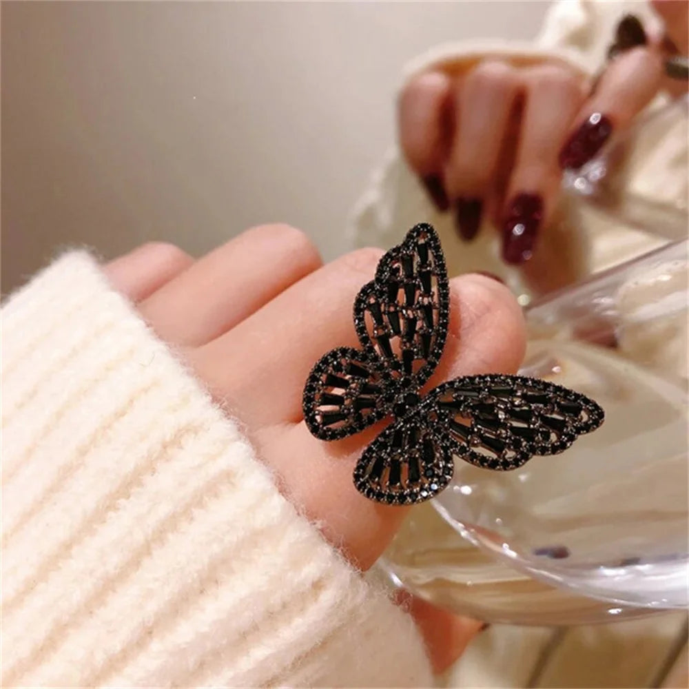 Exquisite Ice Blue Butterfly Open Ring, Fashionable Women's Simple Style Jewelry