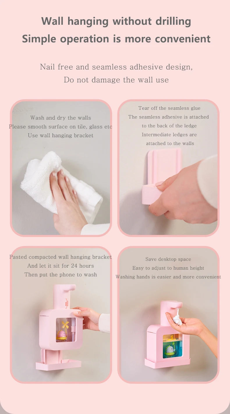 New Automatic Soap Dispenser Cute Pet Wall Mounted Touchless Sensor USB Charging Cartoon Foam Hand Washing Tools 400ML Kitchen