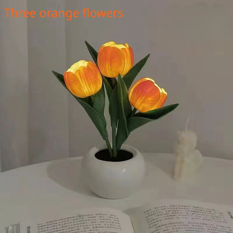 Tulip Table Lamp LED Bedside Lamp Simulation Flower Bouquet Bedroom Bedside Romantic Atmosphere Birthday Gift Home Decoration