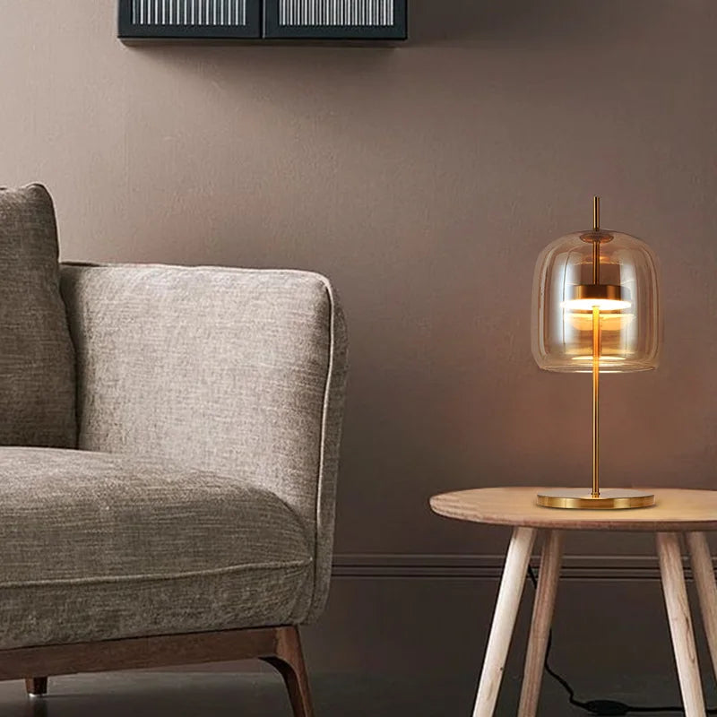Modern Glass Lampshade Led Table Lamp Simple Bedroom Bedside Desk Lights Nordic Creative Designer Glass Home Decor Table Lamps