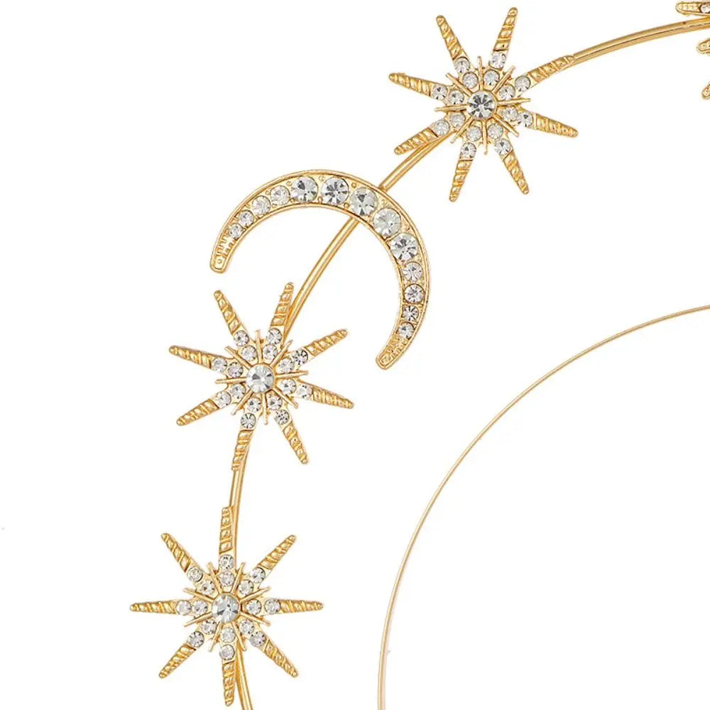 Fairy Metal Star Hair Hoop Princess Silver Halo Crown Rhinestone bilayer Baroque Hairbands Head Jewelry