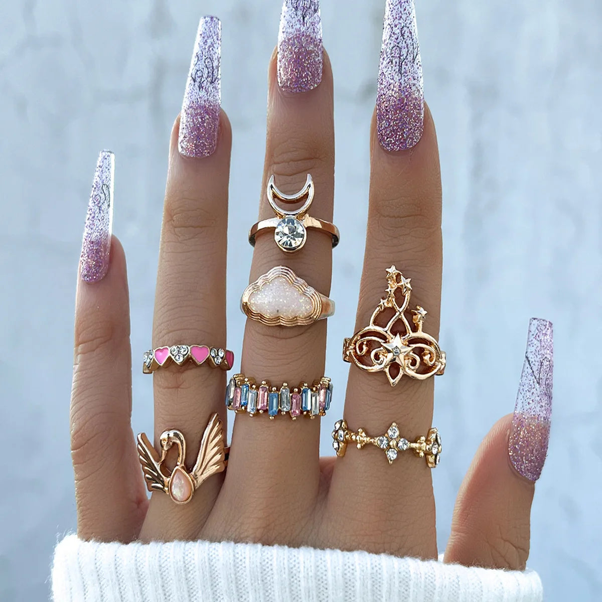 Pink Enamel Butterfly Ring Gold Finished Set For Women Crystal Enamel