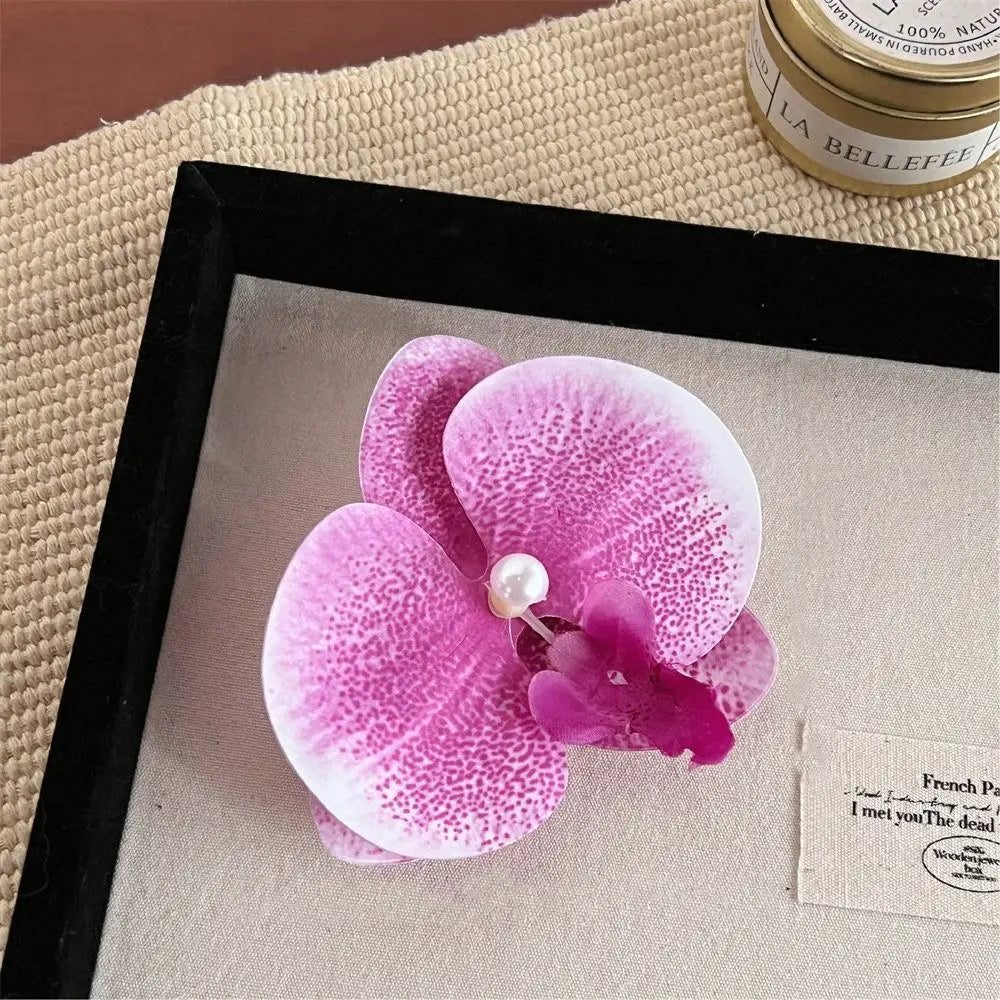 Simple Cloth Flower Hair Clip Butterfly Orchid Pearl Orchid Flower Hairpin Korean Style Bohemian Style Girl Hair Clip Seaside