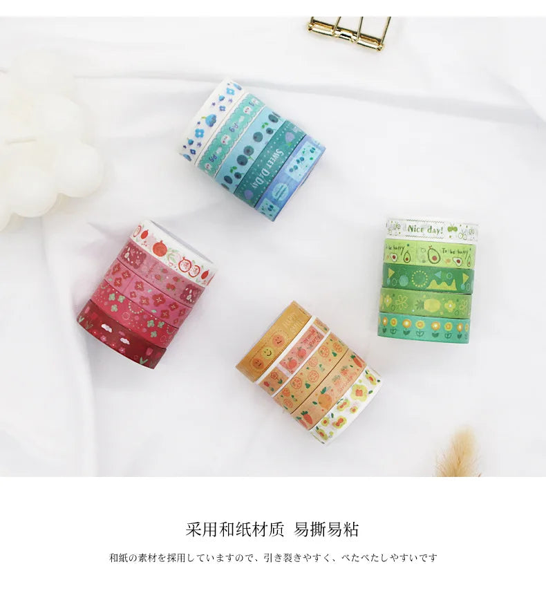 5 PCS Kawaii Washi Tapes Set Scrapbooking Stickers Supplies Japanese Cute korean stationery Journaling Aesthetic Masking tape