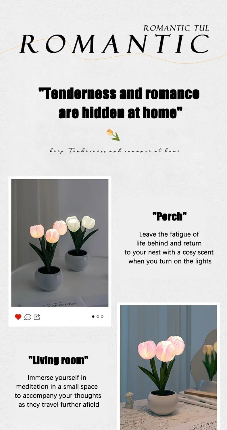 Tulip Table Lamp LED Bedside Lamp Simulation Flower Bouquet Bedroom Bedside Romantic Atmosphere Birthday Gift Home Decoration