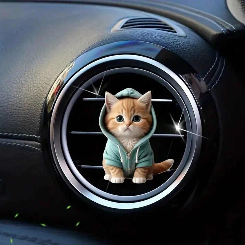 1PC Hoodie Kitten Finished Ventilating Clip Car Decoration Aromatreatment Acrylic Accessories
