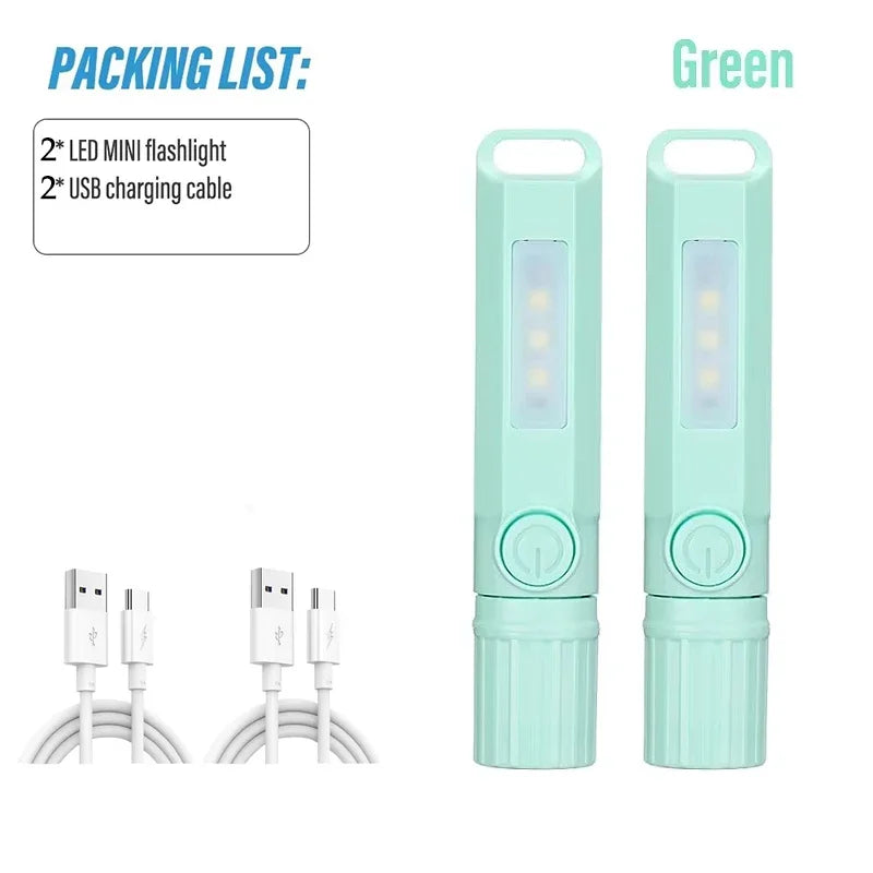 Super Bright LED Mini Flashlight With Side Light Torch USB Portable Telescopic Zoom Work Light Waterproof Outdoor Camping Light