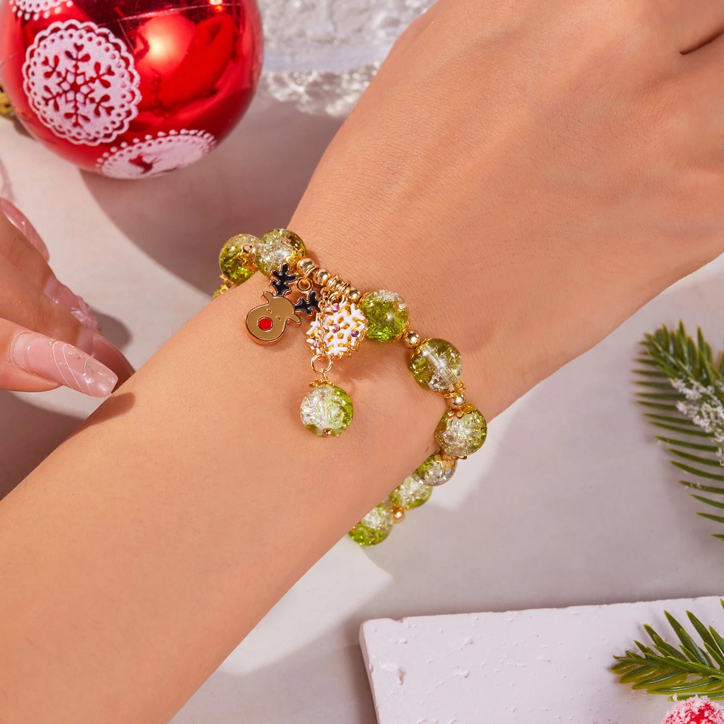 Trendy Christmas Bracelet for Women Men Sweet Handmade Crystal Beaded Santa Claus Tassel Bracelet New Year Party Jewelry Gifts