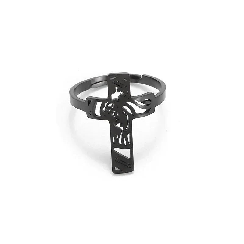 Stainless Steel Angel Wing Ring Open Adjustable Feather Ring for Men Women Couple Fashion Jewelry Anniversary Gift