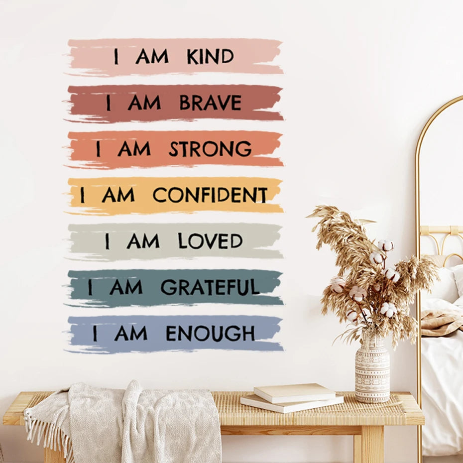 Affirmations Sticker"I am Kind, I am Brave, I am Loved" wall sticker for Kids and Adults, Inspirational wall art