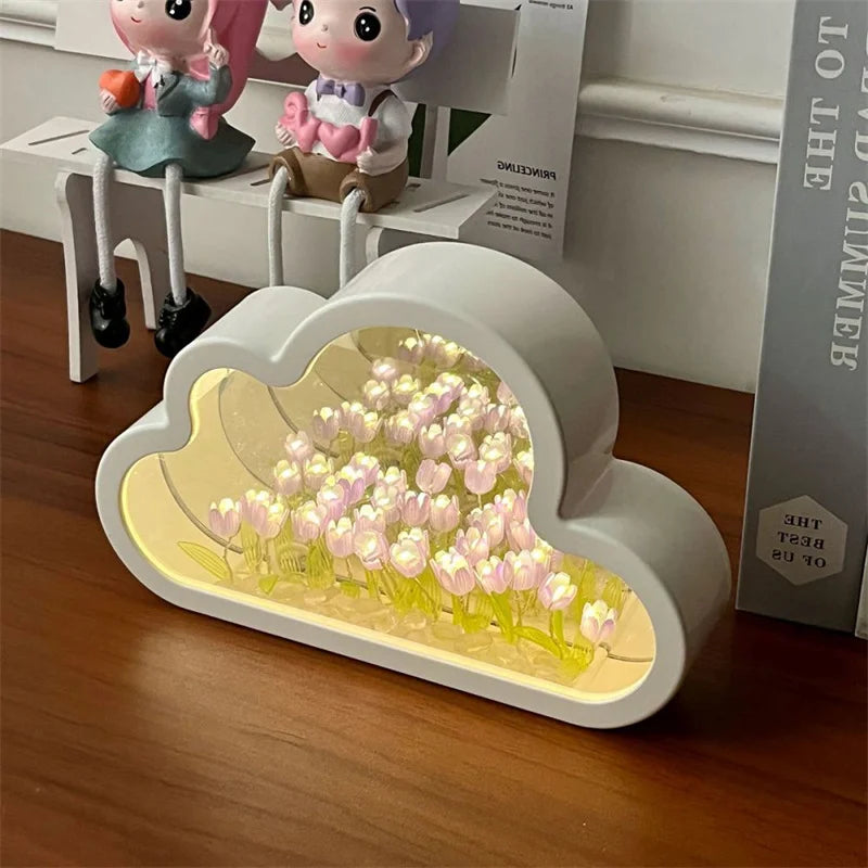 1pc Handmade DIY Clouds Tulip Lamps LED Night Light Mirror Table Lamps Bedroom Ornaments Decoration Flower Sea Atmosphere Lamp (Free Shipping) 💝💖🌹 (Free Shipping) 💝💖🌹