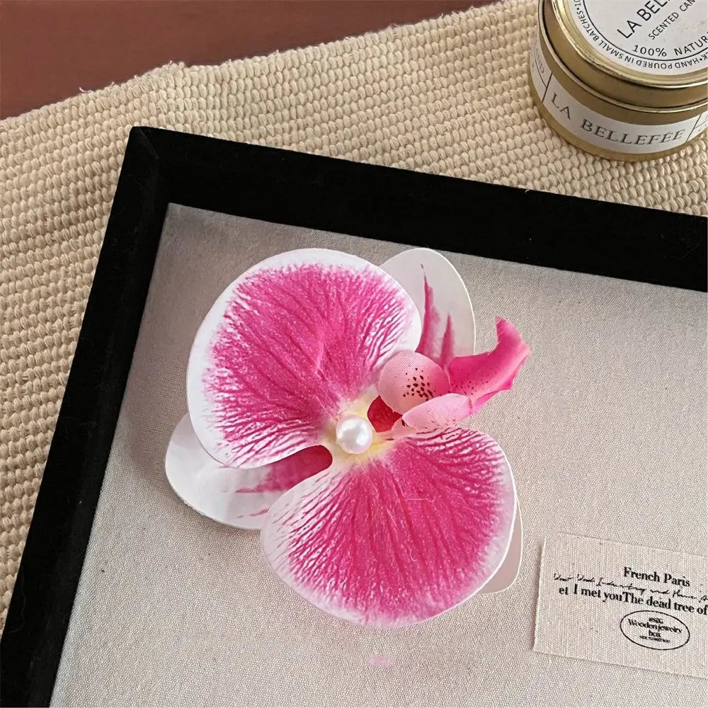 Simple Cloth Flower Hair Clip Butterfly Orchid Pearl Orchid Flower Hairpin Korean Style Bohemian Style Girl Hair Clip Seaside