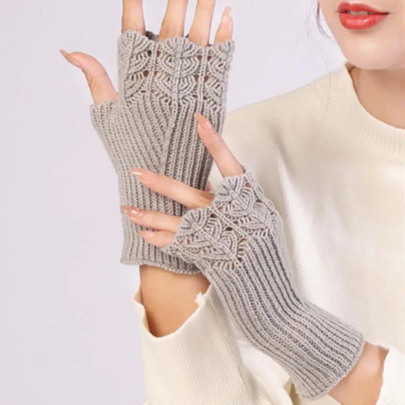 Women Knitted Warm Half Gloves Autumn Winter Fingerless Gloves Arm Sleeve Girls Fashion Casual Accessories Mittens