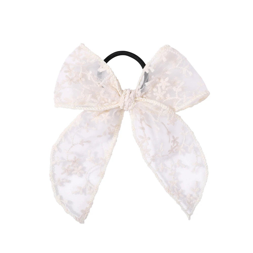 Fashion Cute Hollow Out Embroidered Flower Bows Hair Band Kids Hair Accessories Handmade Lace Headwear Girl Headdress Gift