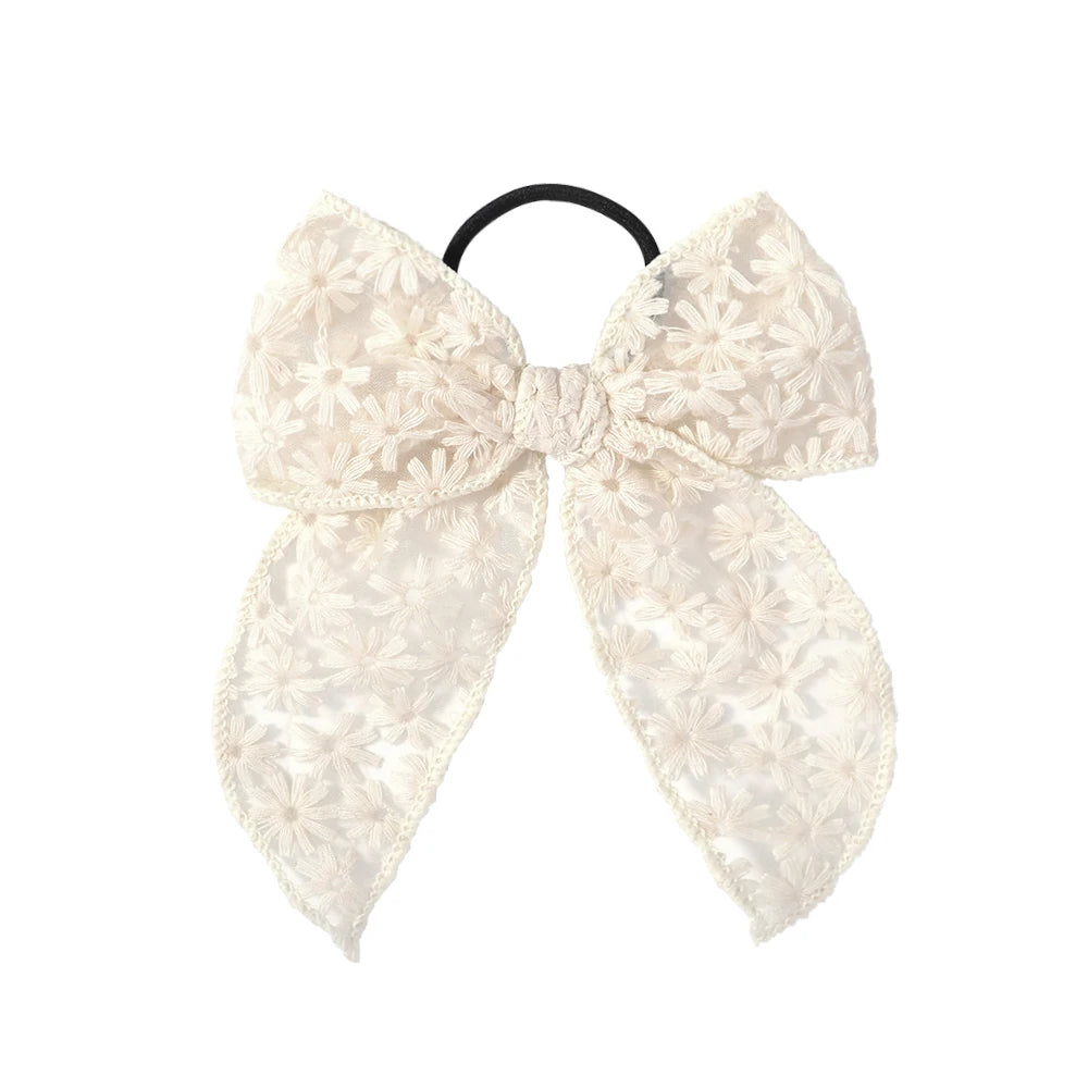 Fashion Cute Hollow Out Embroidered Flower Bows Hair Band Kids Hair Accessories Handmade Lace Headwear Girl Headdress Gift