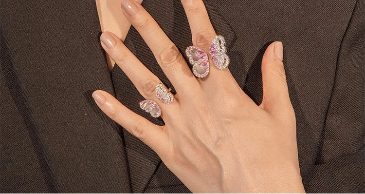 BELL Pink Sapphire Shell Corundum Butterfly Ring S925 Silver 18K Gold