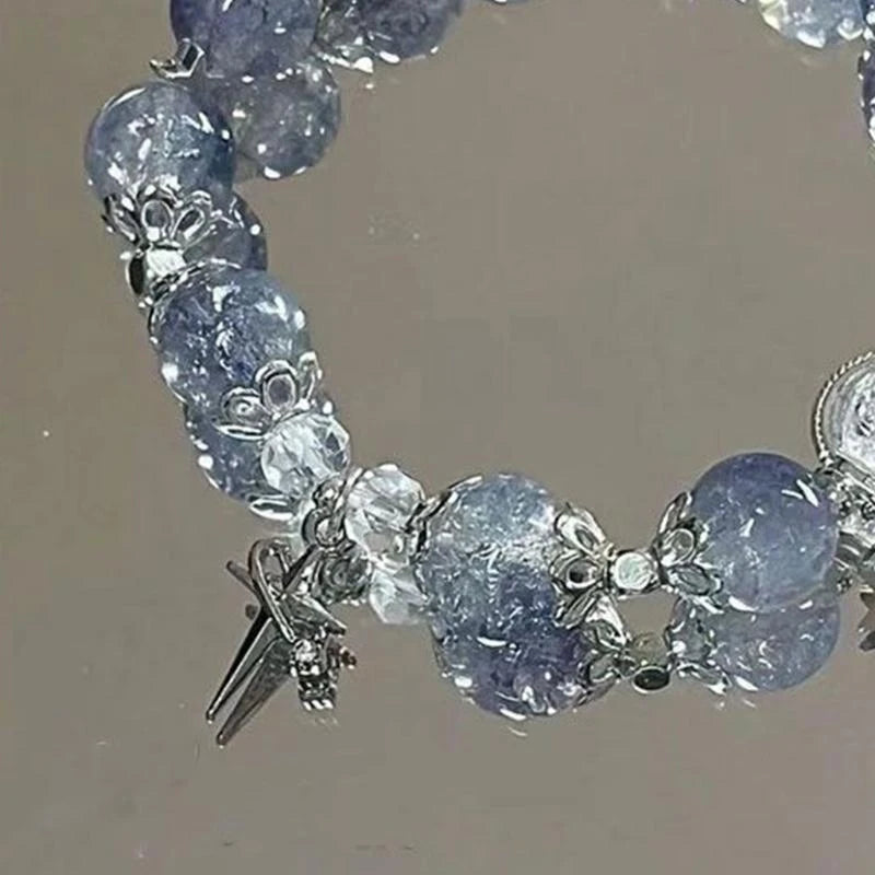 31BB Fashionable Beaded Elastic Rope Bracelet Crystals Bracelet Charm Bracelet Wrist Jewelry Present for Friend and Family