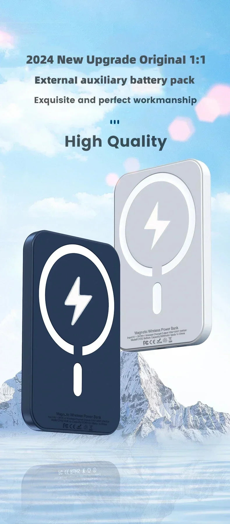New 50000mAh Magnetic Wireless Power Bank for iPhone 12 13 14 15 Pro Max Portable Charger External Auxiliary Battery Pack