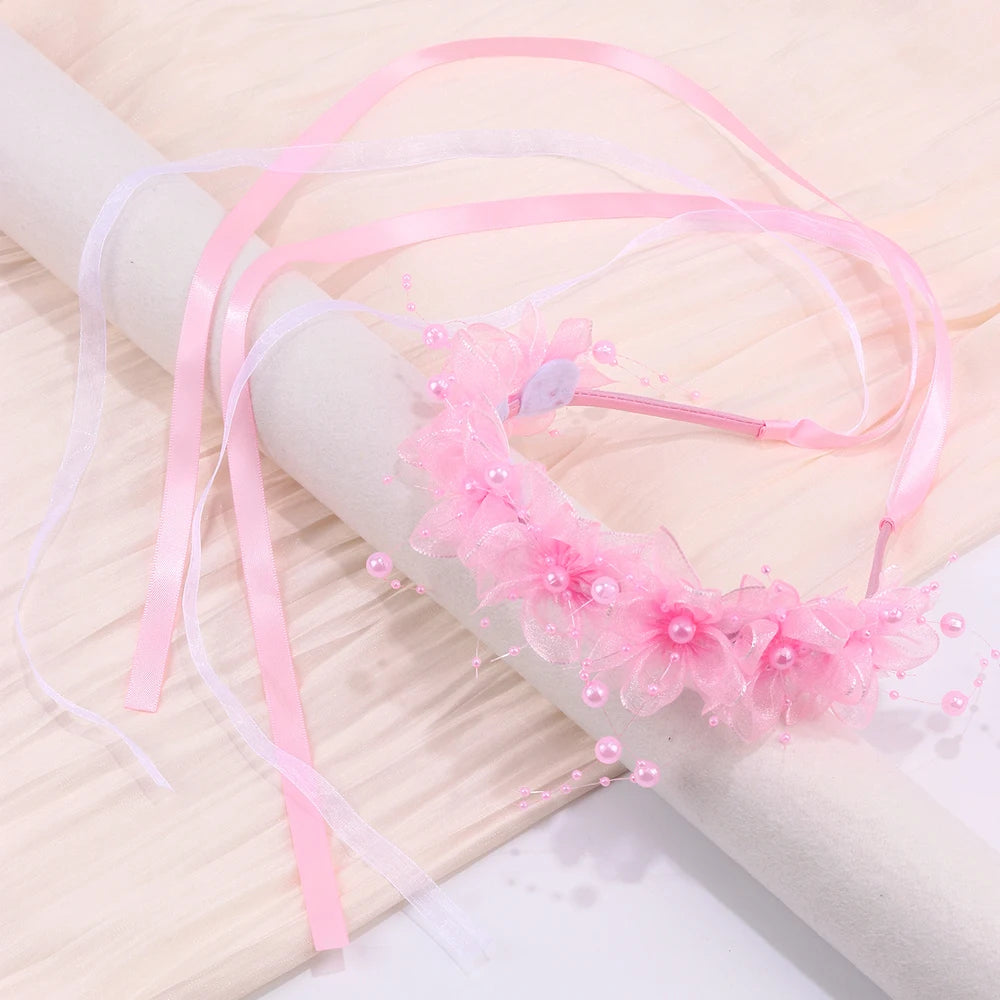 Fairy Flower Headband Sweet Lovely Girl Lace Floral Pearls Hair Hoop For Princess Wedding Birthday Headwear Accessories Gifts