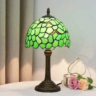 Stained Glass Table Lamp, Antique Green Tiffany Style Reading Light for Bedroom, Living Room and Office Decor Lampara Salon
