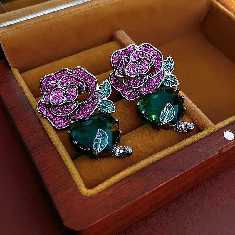 Purple Rose Flower Heart Lip,Stud Earrings for Women French Romantic Vintage Temperament Earring Luxury Jewelry wholesale